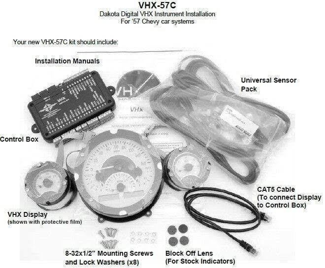 Dakota Digital 57 Chevy Car Analog Gauges System Silver Alloy Red VHX-57C-S-R