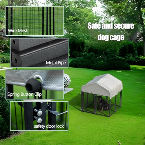 12 Panels Large Dog Kennel Outside Outdoor with Roof Heavy Duty Dog Kennel Outdoor Indoor Dog Playpen Enclosure Pet Pen House Fence Yard Yard for Small Medium Large Dogs 8'x4'x6'
