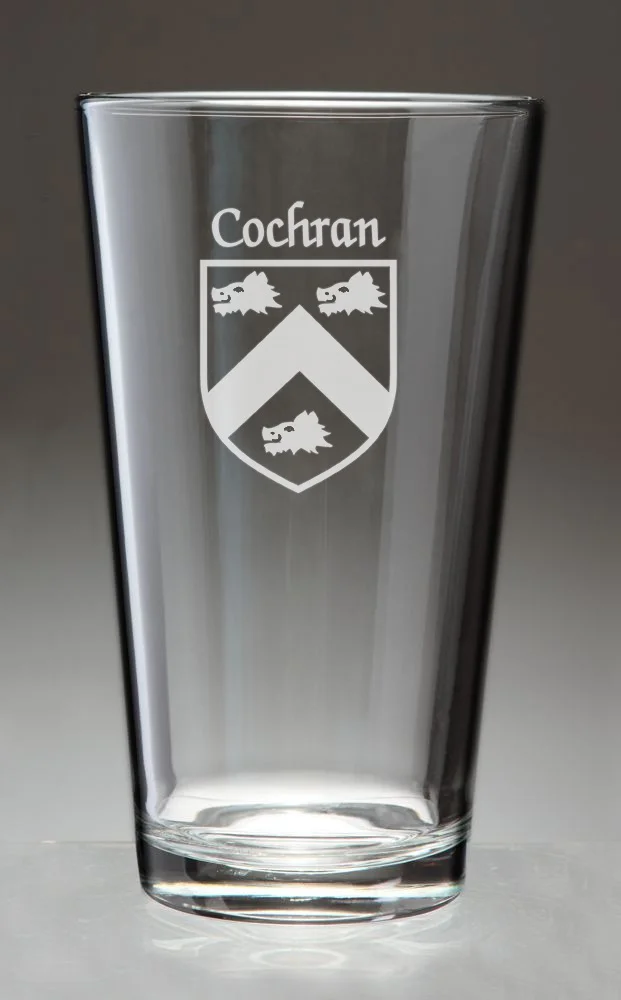 Cochran Irish Coat of Arms Pint Glasses - Set of 4 (Sand Etched)
