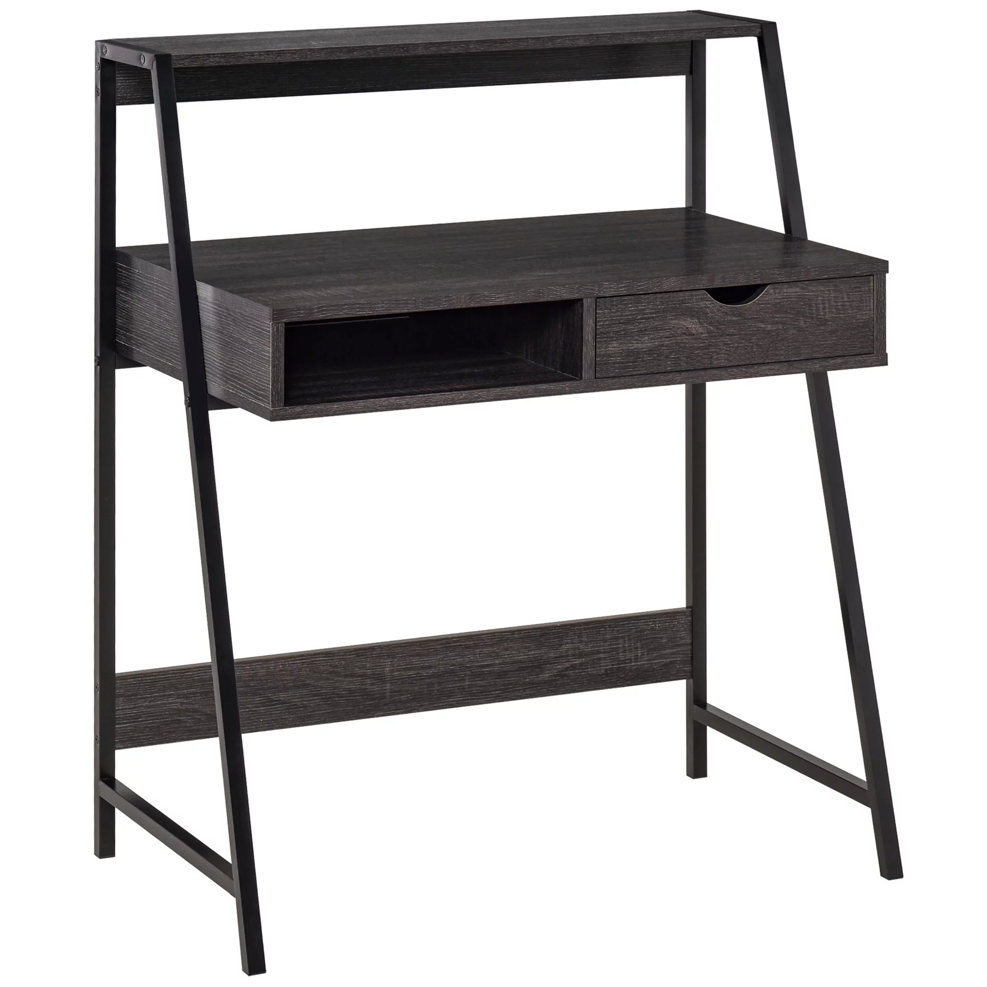 HomCom Home Office Desk, Computer Desk for Small Spaces, Writing Table with Drawer and Storage Shelves, Grey