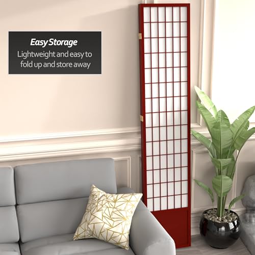 Red Lantern 7 ft. Tall Window Pane Shoji Screen-White-3 Panels Room Divider