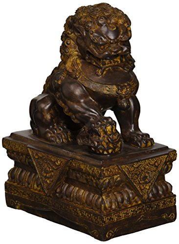 Design Toscano Chinese Guardian Lion Foo Dog Asian Decor Statues, 9 Inch, Set of Two Male and Female, Polyresin, Bronze Finish