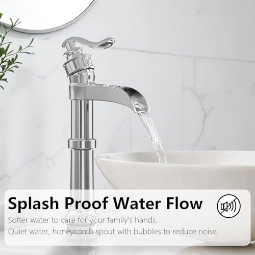 Vessel Sink Faucet, Oil Rubbed Bronze Black Bathroom Faucet, Farmhouse Waterfall Sink Faucet Single Hole with Pop Up Drain Assembly Without Overflow One Hole Mixer Tap Deck Mount