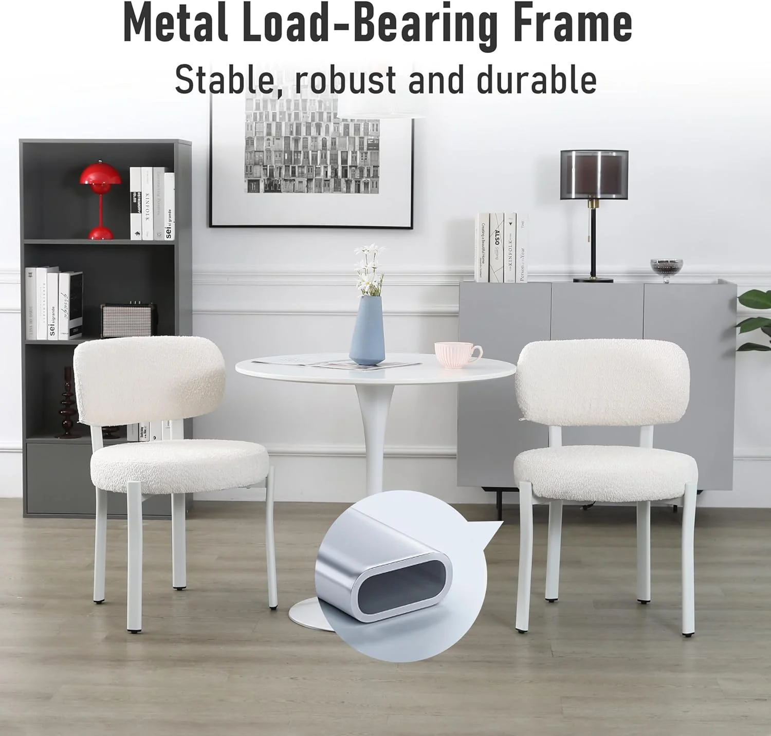 XINMICS White Dining Chairs Set of 6, Modern Upholstered Boucle Dining Chairs for Kitchen Dining Room