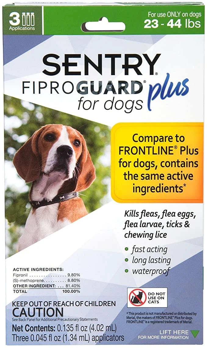 Sentry Fiproguard Plus Flea and Tick Squeeze-on Drops for Dogs, 23-44 Pounds, 3 Application
