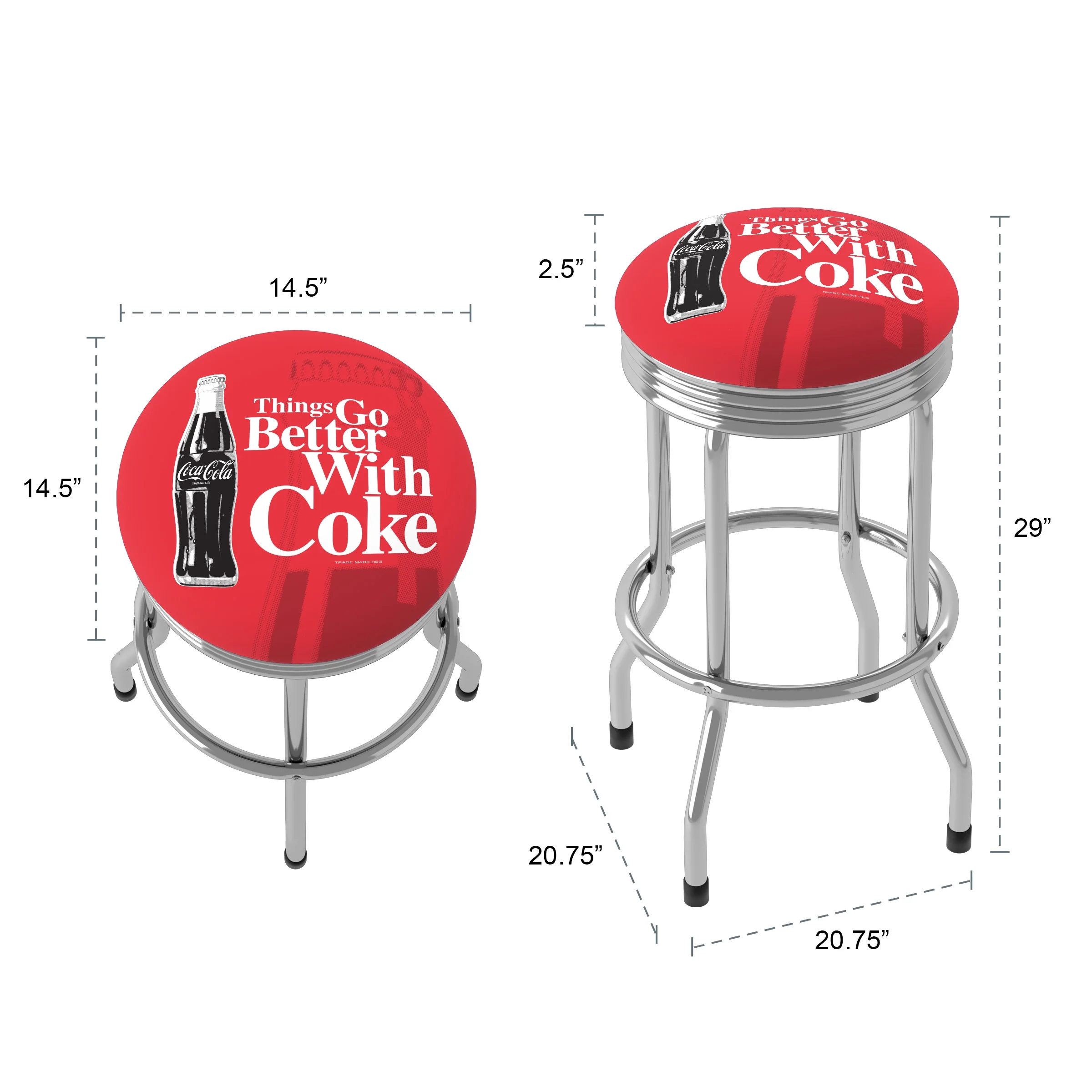 Trademark Gameroom Coca-Cola Things Go Better with Coke Bottle Art Chrome Ribbed Barstool