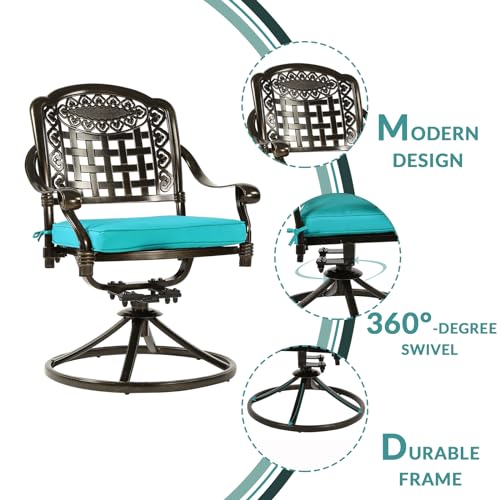 MEETWARM 5-Piece Outdoor Patio Dining Set, All-Weather Cast Aluminum Patio Conversation Set for Backyard Garden Deck with 4 Cushions Swivel Rocker Chairs and 35.4