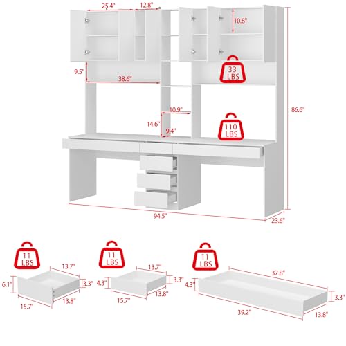 Homsee Modern 2-in-1 Computer Desk for 2 Person with Tall Bookshelf, 94.5