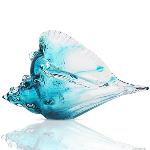 Blown glass conch statue, coastal home decor sea shells, glass conch horn sculpture, blown glass art for office decor, living room dining table centerpiece, bathroom shelf top and cabinet decoration
