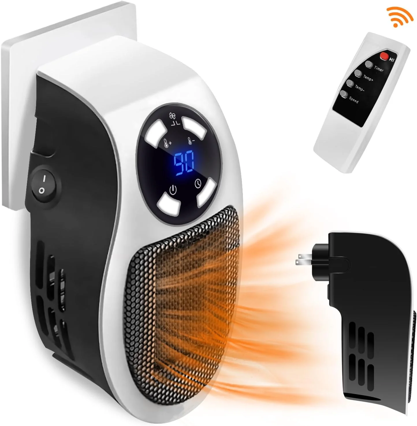 Upgrade Smart Wall Space Heater 500W/800W Portable Electric Small Heater With Adjustable Thermostat and Timer, Overheat Protection, LED Display,Safe Heater for Office Dorm Dog Room (White-500W)