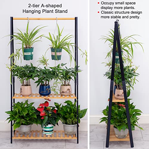 COPREE Bamboo 3-Tier Hanging Plant Stand Planter Shelves Flower Pot Organizer Rack Folding Display Shelving Plants Shelf Unit Holder