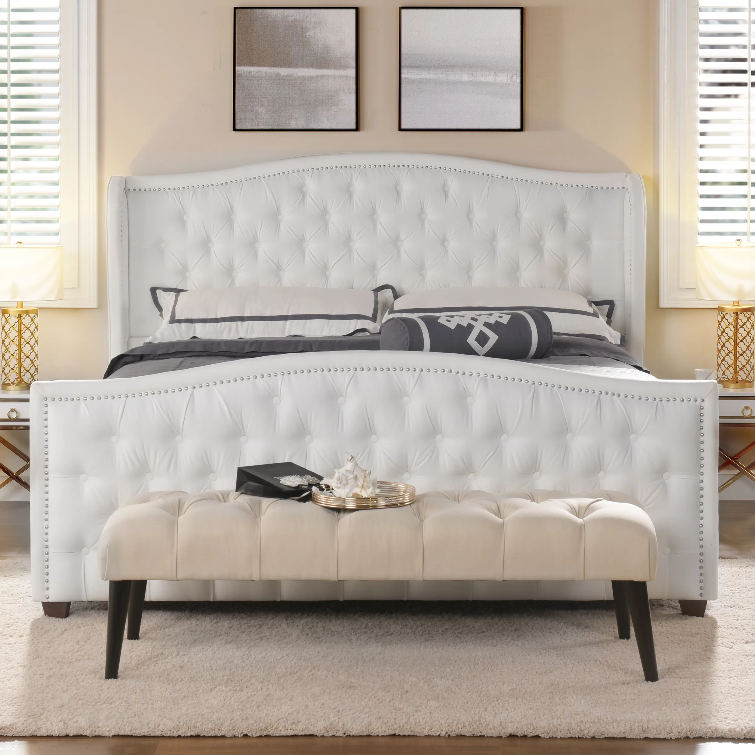Marcella Tufted Wingback King Bed Bright White
