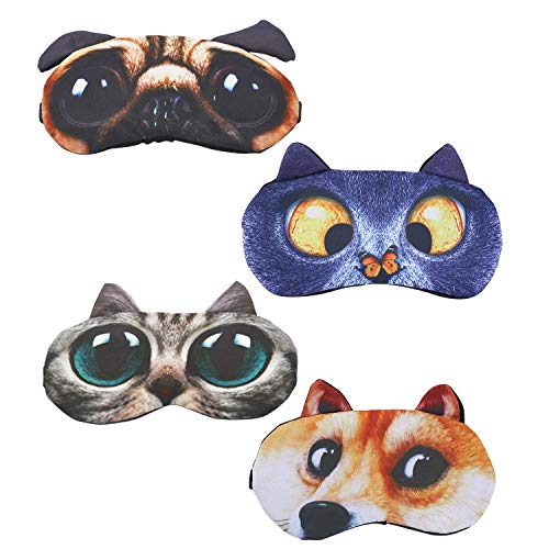 HYCLES Eye Mask Cartoon Animal 4 Pack/8 Pack Cute Sleep with Adjustable Strap Relaxed Sleeping Blackout Eye Cover Eyeshade for Kids Men Women Travel Blindfold Game (①Cartoon Christmas)