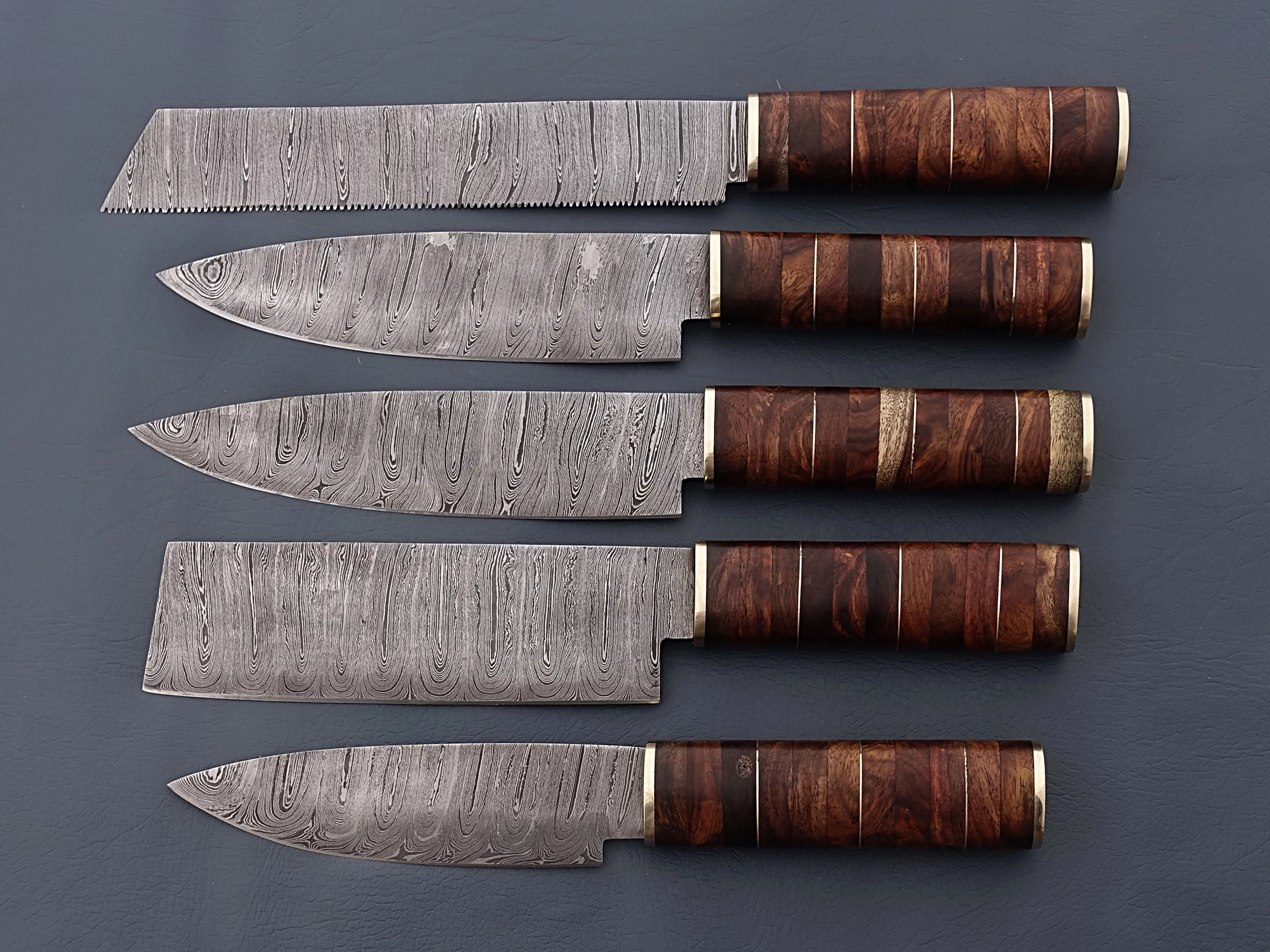 Handmade Damascus chef knife set of 5 pcs with Rosewood handle gift for Husband kitchen knife groomsman gift Birthday gift wedding gift