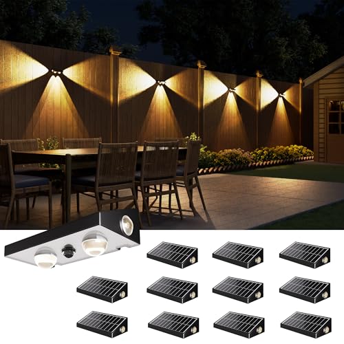 JACKYLED Solar Fence Lights 12 Pack, 3-Way 50 Lumens Lensed LED Fence Lights Solar Powered 10 Modes Multi-Color Outdoor IP65 Waterproof Lighting for Fence Railing Backyard Wall