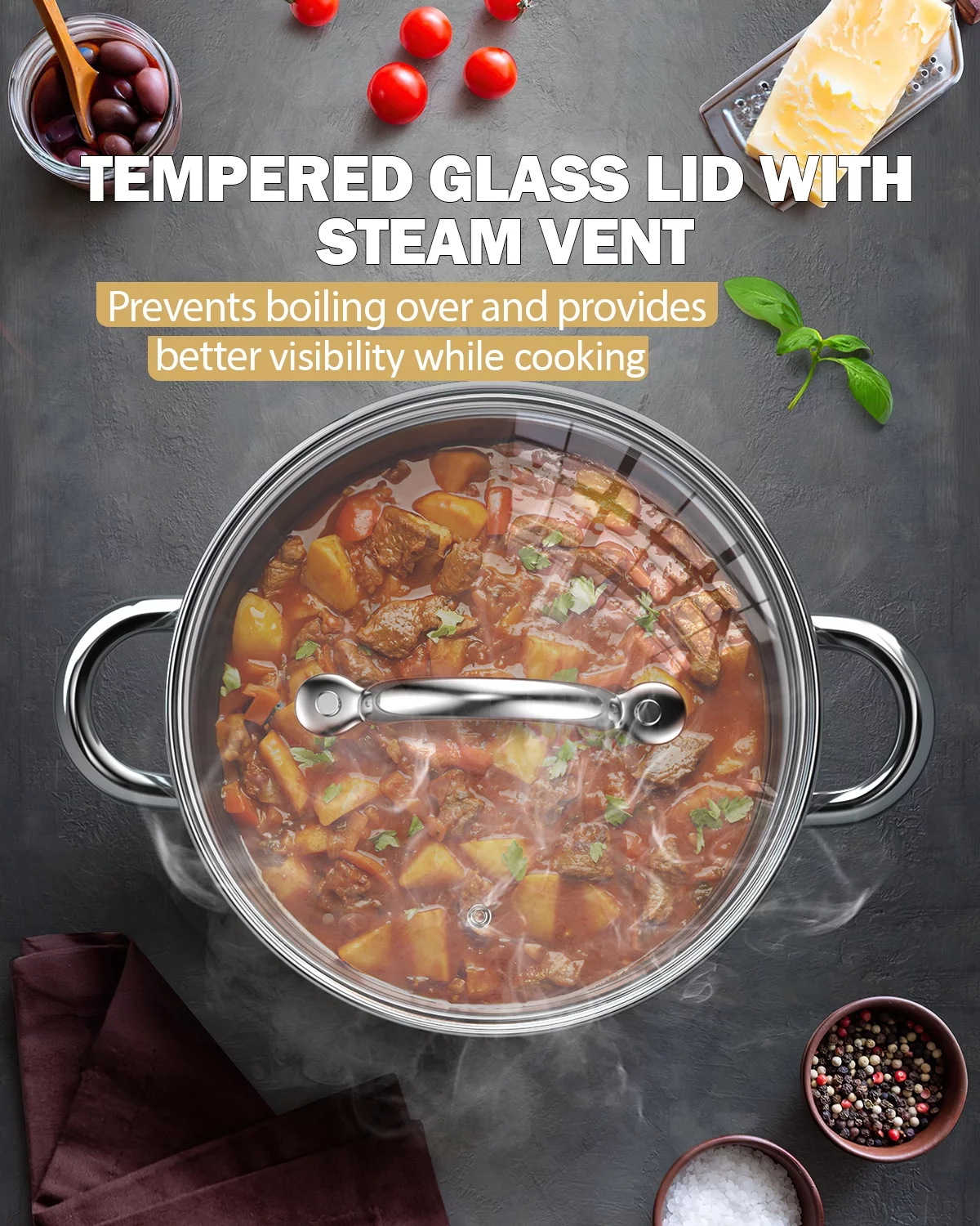 Cook N Home Stockpot with Lid, Basic Stainless Steel Soup Pot, 12-Quart