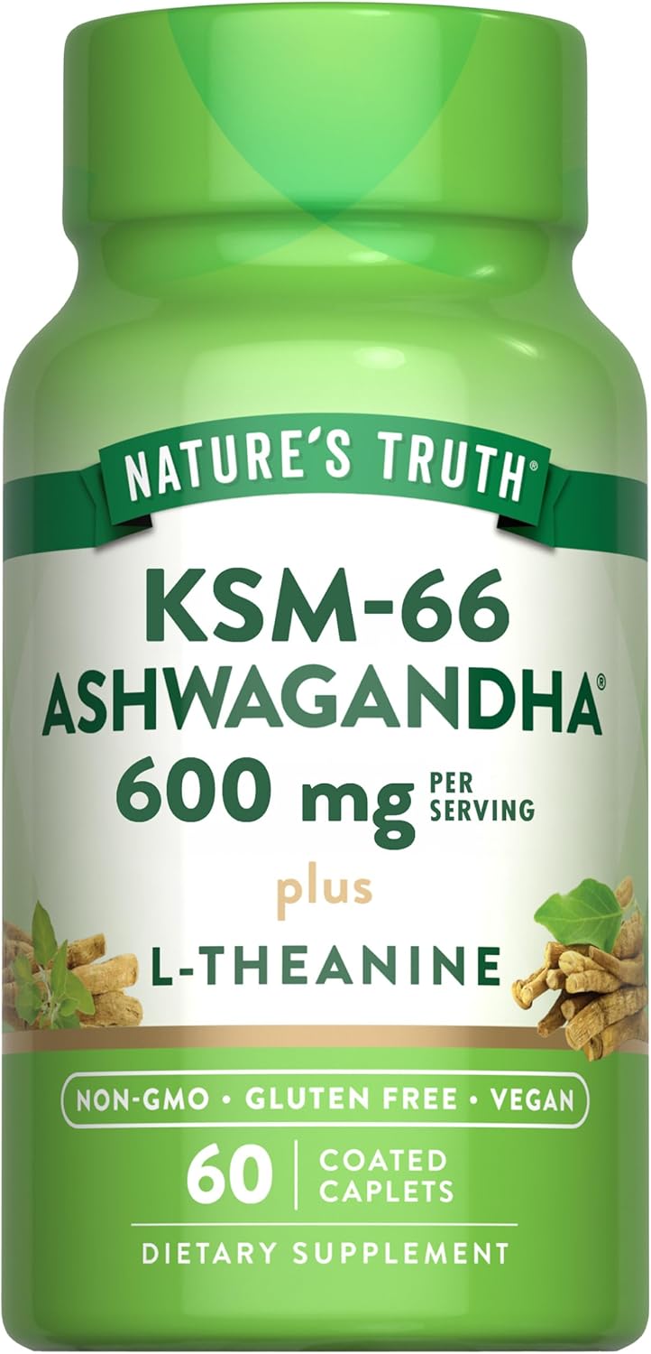Nature's Truth KSM-66 Ashwagandha | 60 Capsules | with L-Theanine | Non-GMO & Gluten Free Supplement