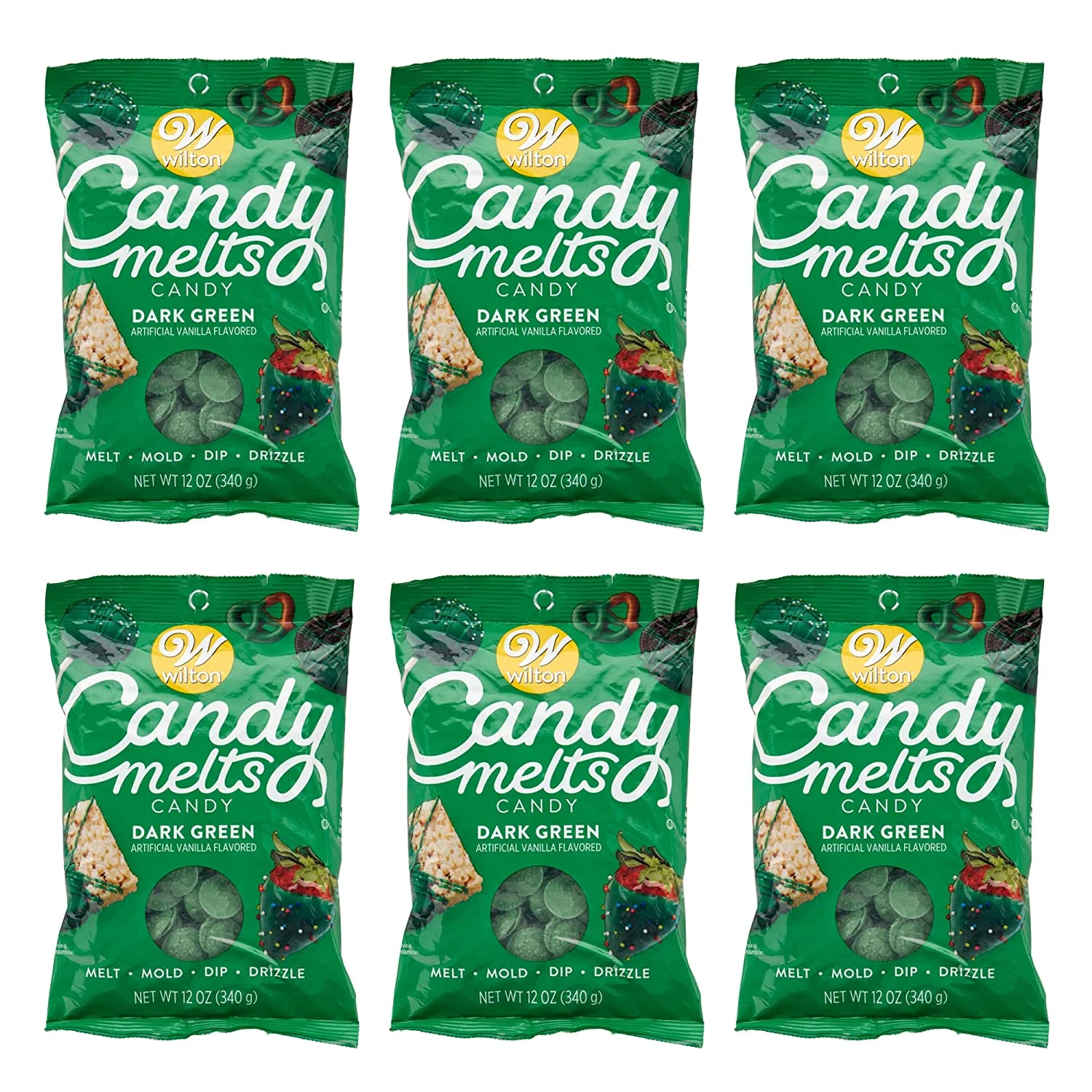 Wilton Dark Green Candy Melts Candy, 12 oz, Pack of 6 Vanilla 12 Ounce (Pack of 6)