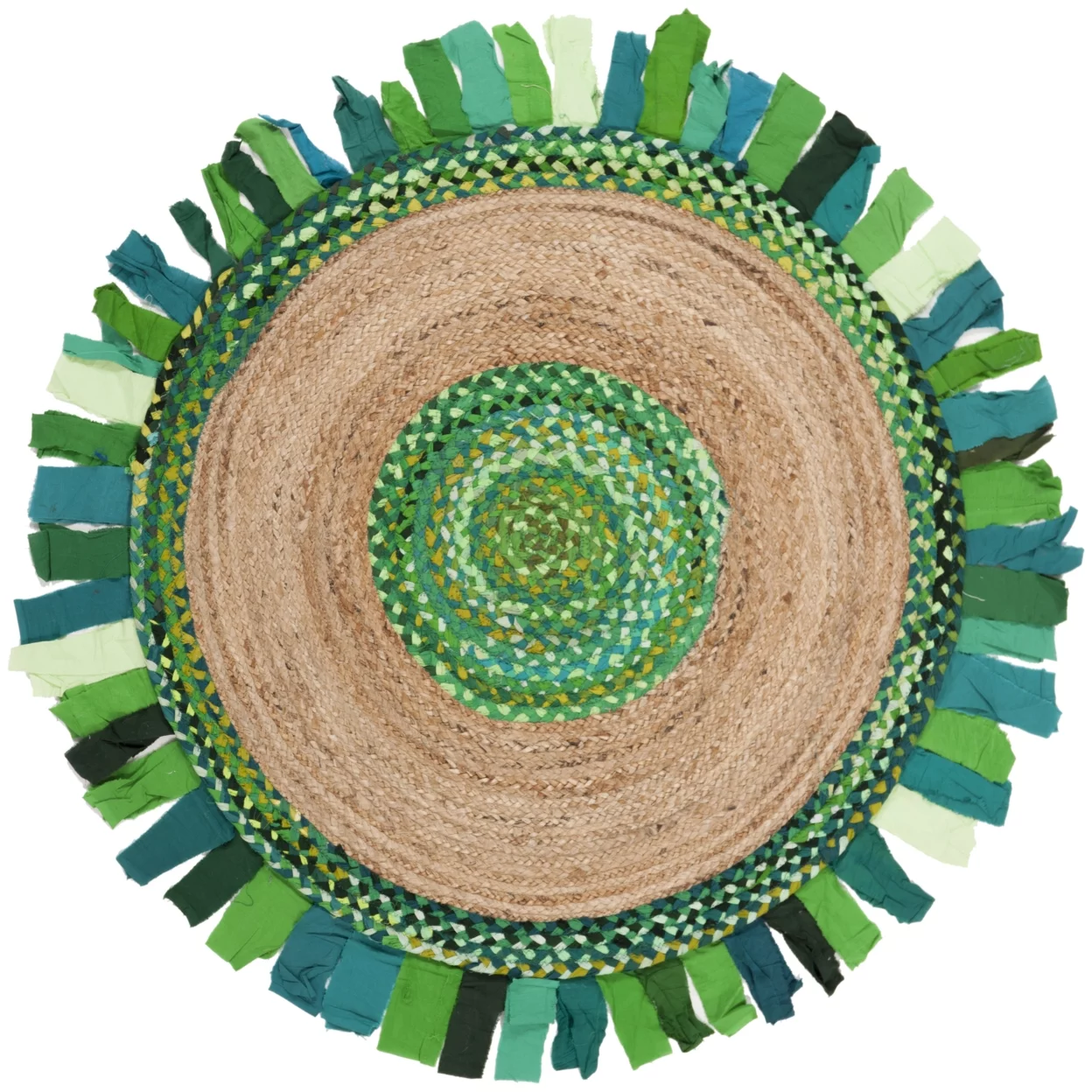 SAFAVIEH Cape Cod Susan Braided with Fringe Area Rug, 5' x 5' Round, Green/Natural