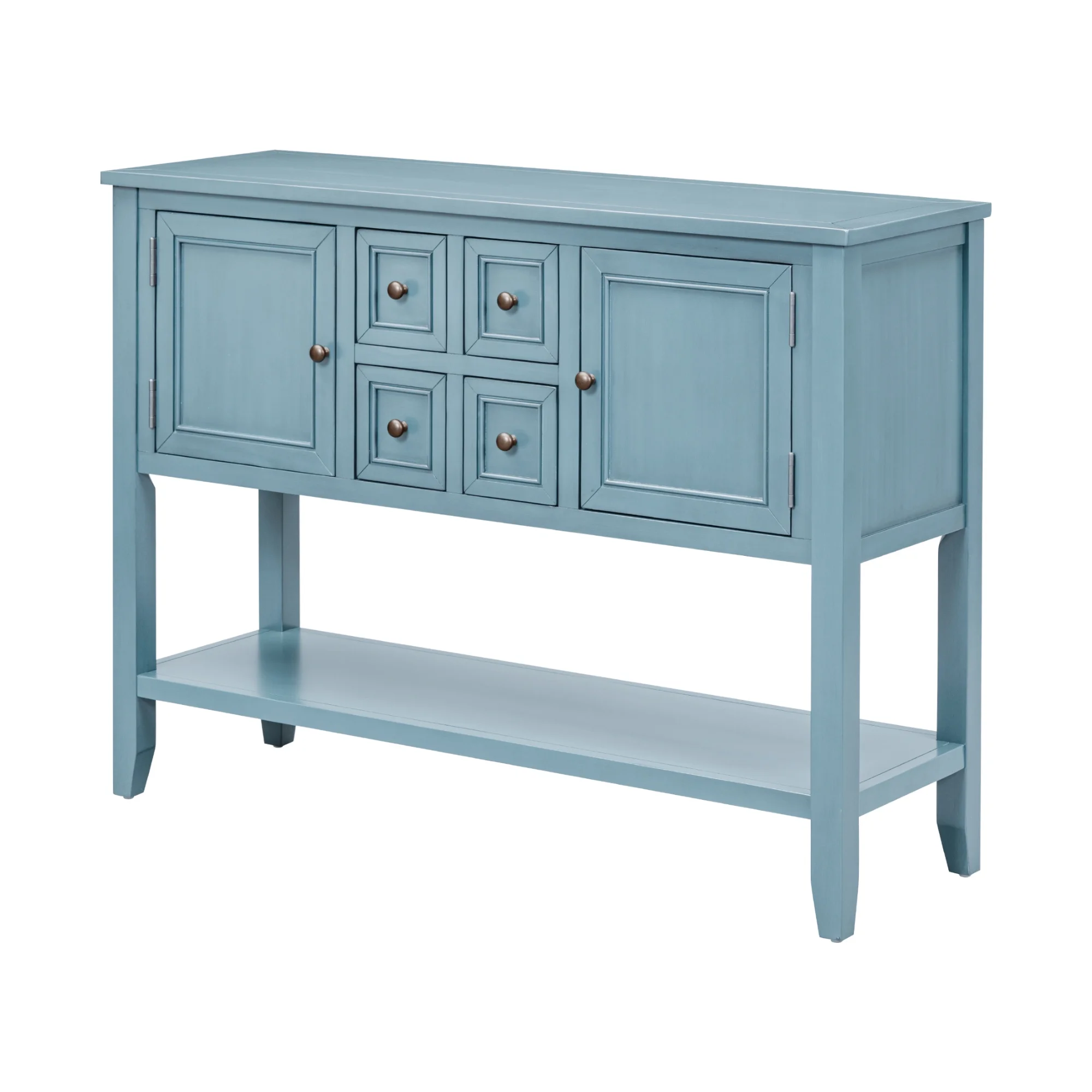 Nestfair Dark Blue Retro Sideboard Console Table with Drawers and Bottom Shelf