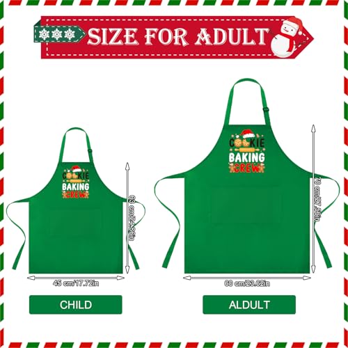 Suhine 4 Pack Christmas Aprons Adults Green Christmas Kitchen Cooking Baking Cookie Crew Matching Aprons with Pockets Cute Adjustable BBQ Bib Funny Holiday Chef Apron Gift for Xmas Party Decorations