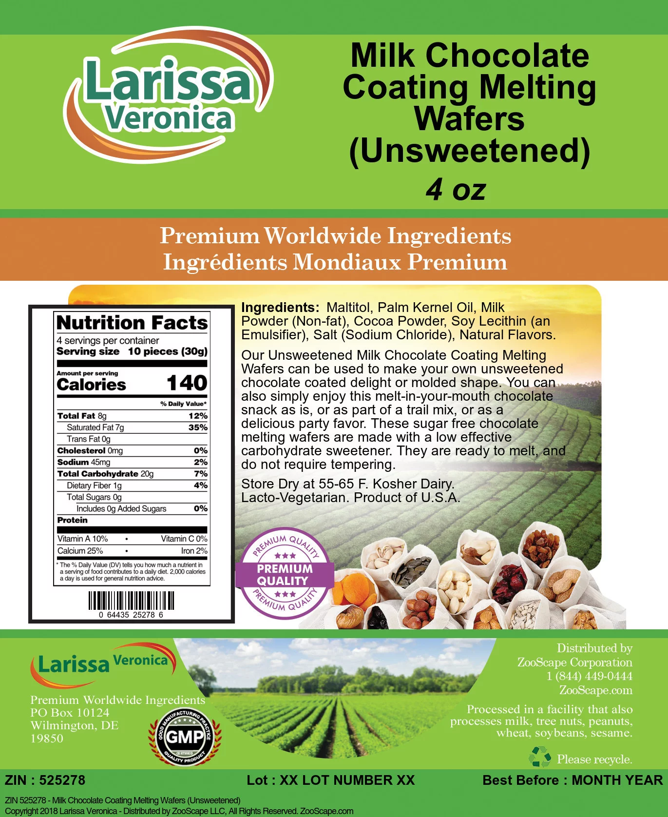 Larissa Veronica Milk Chocolate Coating Melting Wafers (Unsweetened), (4 oz, 3-Pack, Zin: 525278)