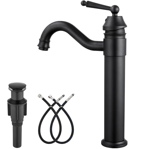 gotonovo Bathroom Vessel Sink Faucet Single Handle Brass Long Reach Bathroom Faucet 1 Hole Deck Mounted Mixer Tap with Pop Up Drain Brushed Nickel