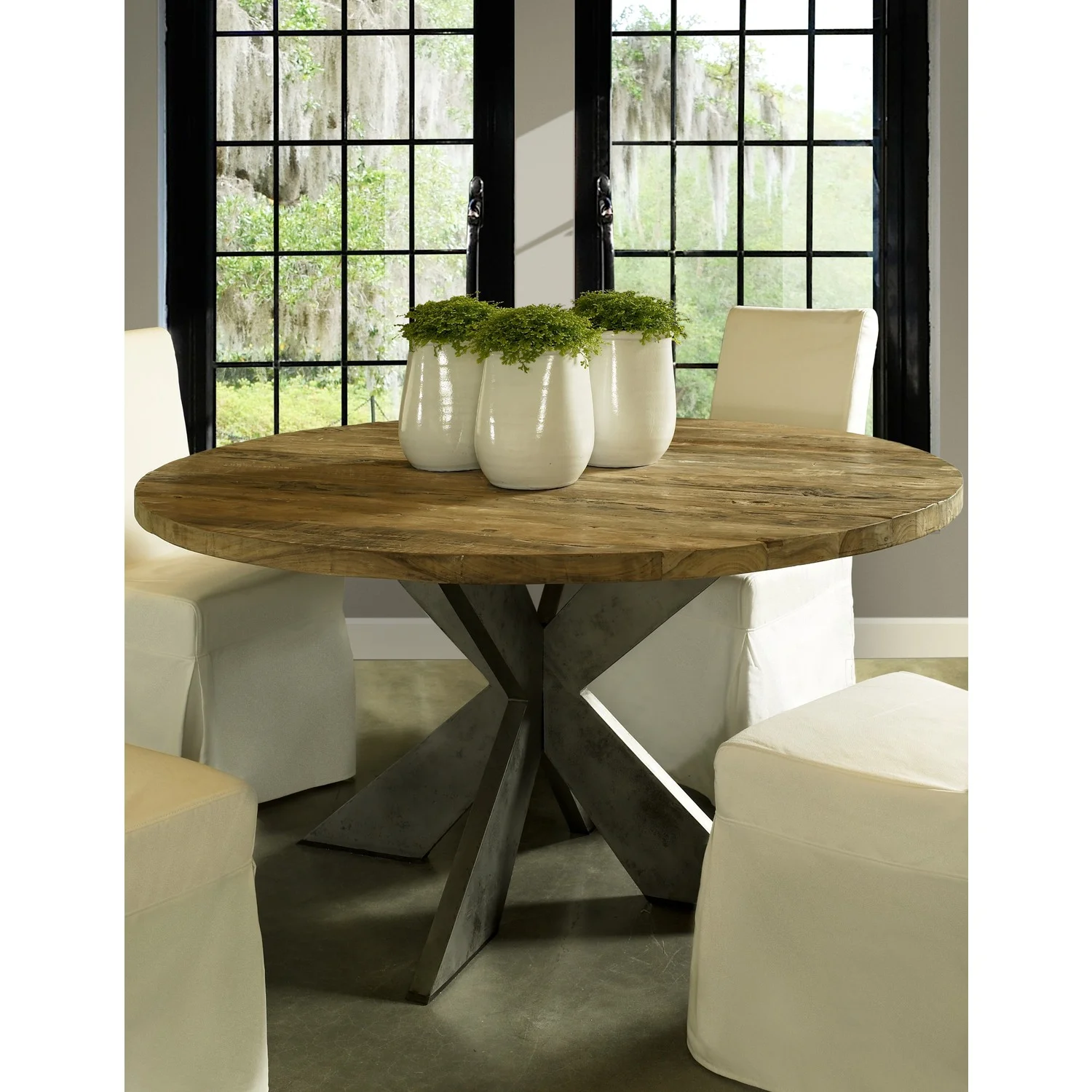Padmas Plantation  Emely Round Recycled Teak Wood Dining Table - Natural - 30.25 x 59 x 59 in.