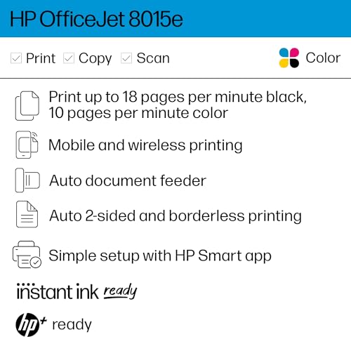 HP OfficeJet 8015e Wireless Color All-in-One Printer, 6 month Instant Ink trial included