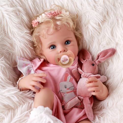 BABESIDE Reborn Baby Dolls Bettie - 17 Inch Soft Body Realistic Baby Doll Girl Lovely Awake Blond Curly Hair Girl Doll Handmade Real Life Baby Dolls with Gift Box for Kids Age 3+ Collectors
