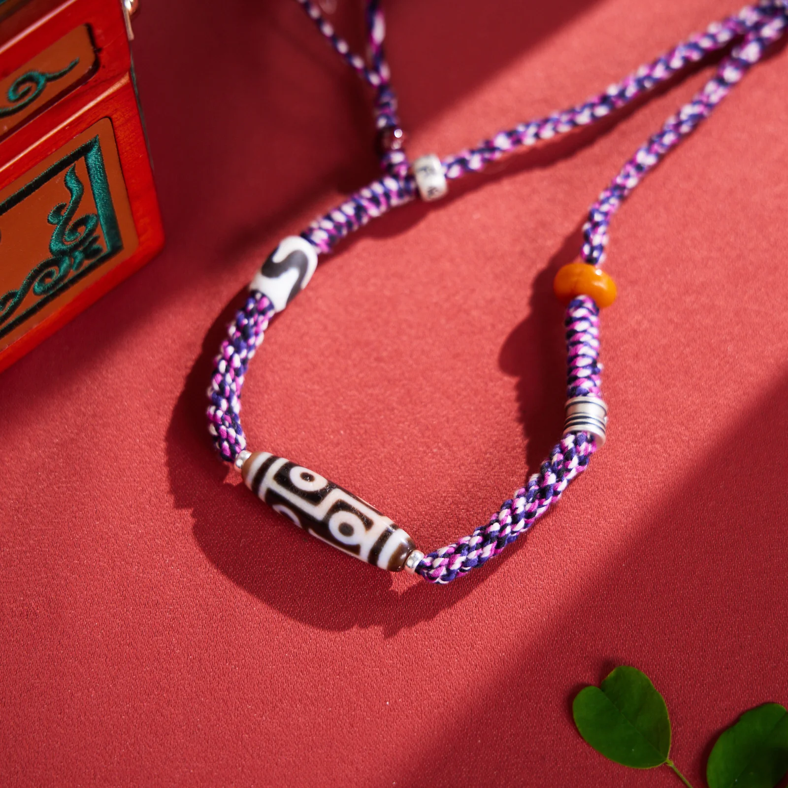 Dzi Bead Color-Woven Rope Blessing Necklace