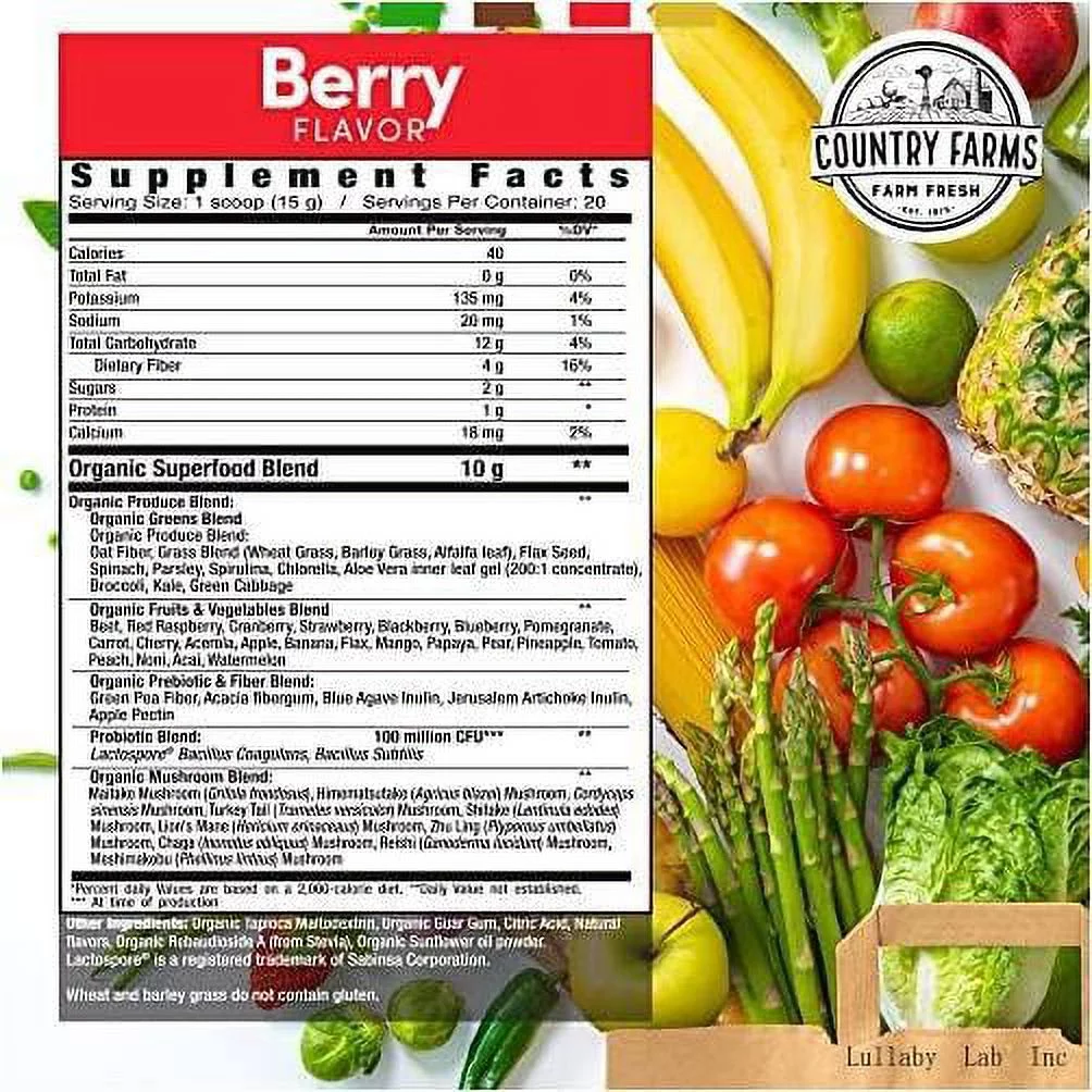 super greens, alkalizing formula, berry, 10.6 oz (300 g)