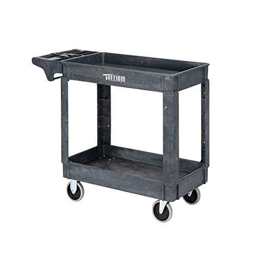 TUFFIOM Plastic Service Utility Cart with Wheels, 550lbs Capacity, Heavy Duty Tub W/Deep Shelves, Multipurpose Rolling 3-Tier Mobile Storage Organizer, for Warehouse Garage Industrial Cart