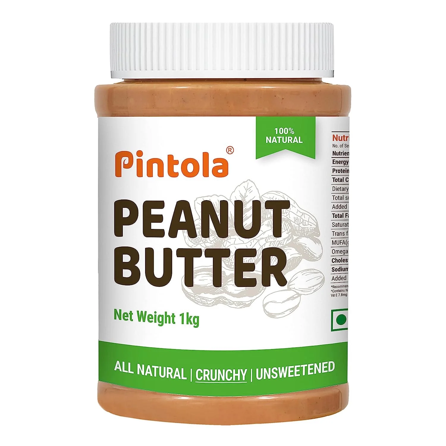 Pintola All Natural Peanut Butter Spread Vegan, Gluten Free, Non GMO, Unsweetened