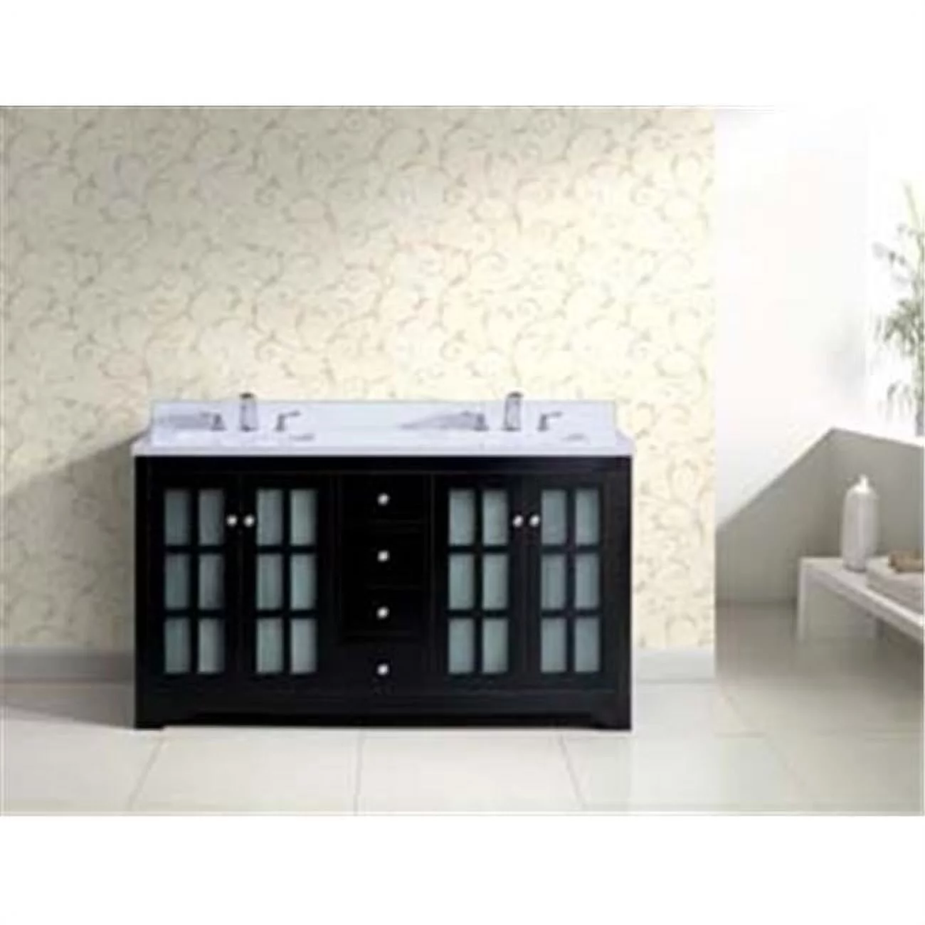 Solid Wood With Plywood Interior- MDF Glass Doors and Drawers- Black Finished Cabinet