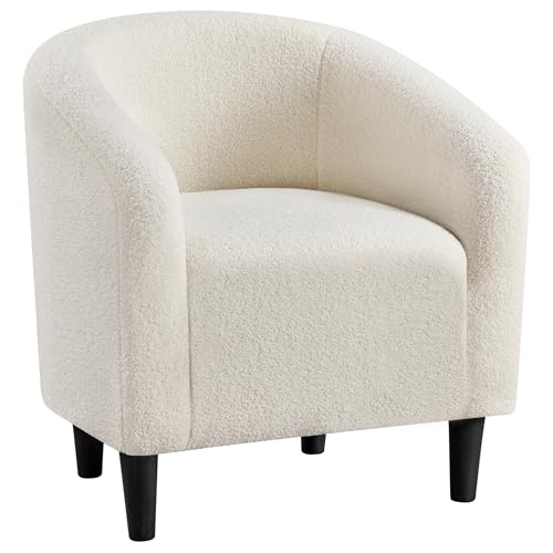 Yaheetech Accent Barrel Chair, Boucle Fabric Club Chair, Furry Sherpa Elegant Armchair with Cozy Soft Padded, Suitable for Living Room Bedroom Reception Room Office, Ivory