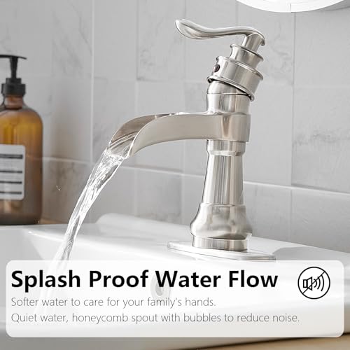 Vessel Sink Faucet, Oil Rubbed Bronze Black Bathroom Faucet, Farmhouse Waterfall Sink Faucet Single Hole with Pop Up Drain Assembly Without Overflow One Hole Mixer Tap Deck Mount