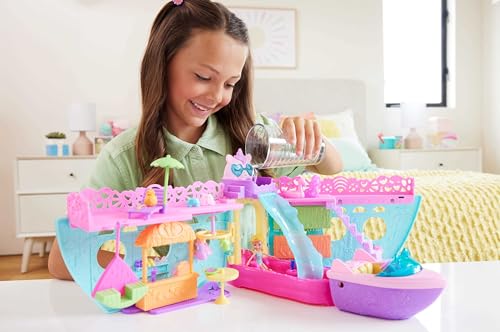 Polly Pocket Portable Boat Playset with Water Play and Color Change Accessories, Unicorn Dream Cruise Includes 1 Doll and 23 Total Pieces (Amazon Exclusive)