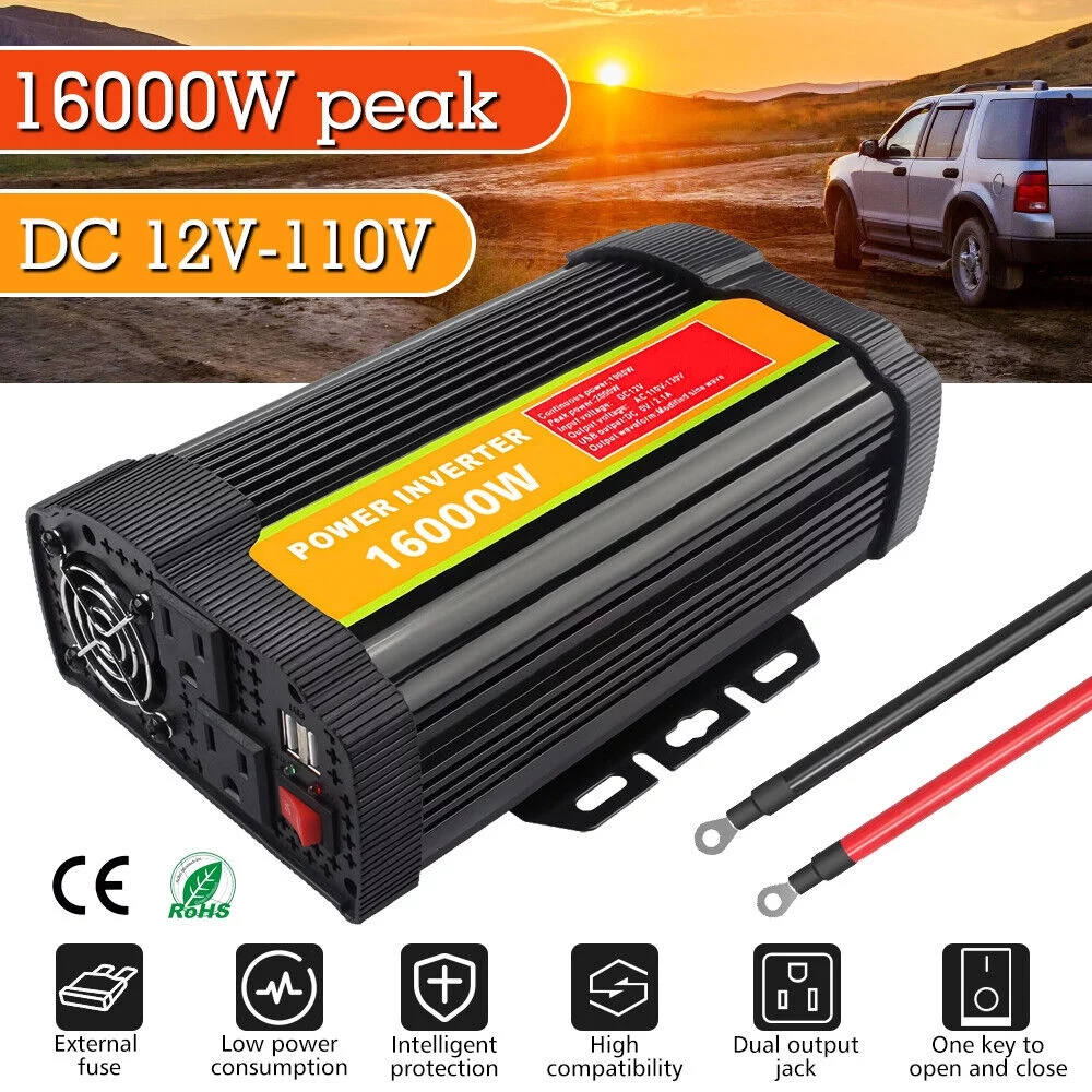 MDHAND Power Inverters,8000 Watts 16000 Watts Pure Sine Wave Power Inverter DC 12V to AC 100V 120V Car Converter with Dual Ac Outlet and USB Car Charger