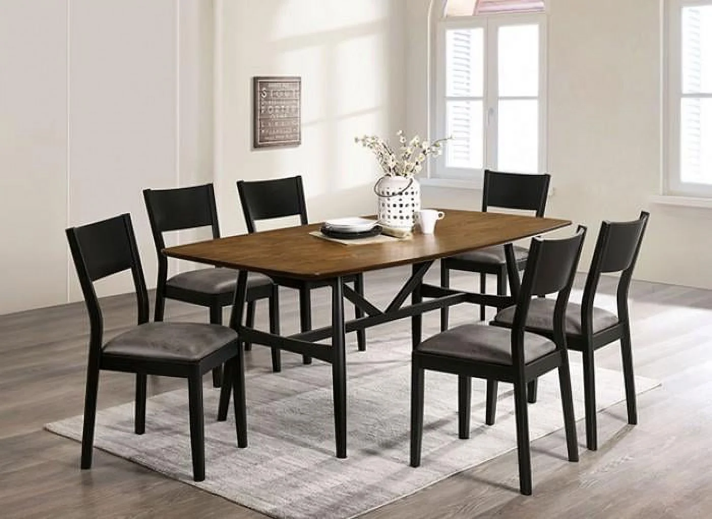 Mid-century Modern Antique Oak & Black Dining Room Set 7pcs FOA Oberwil
