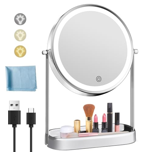 FASCINATE 10X Lighted Makeup Mirror with Storage, Rechargeable Magnifying Mirror with Lights 8