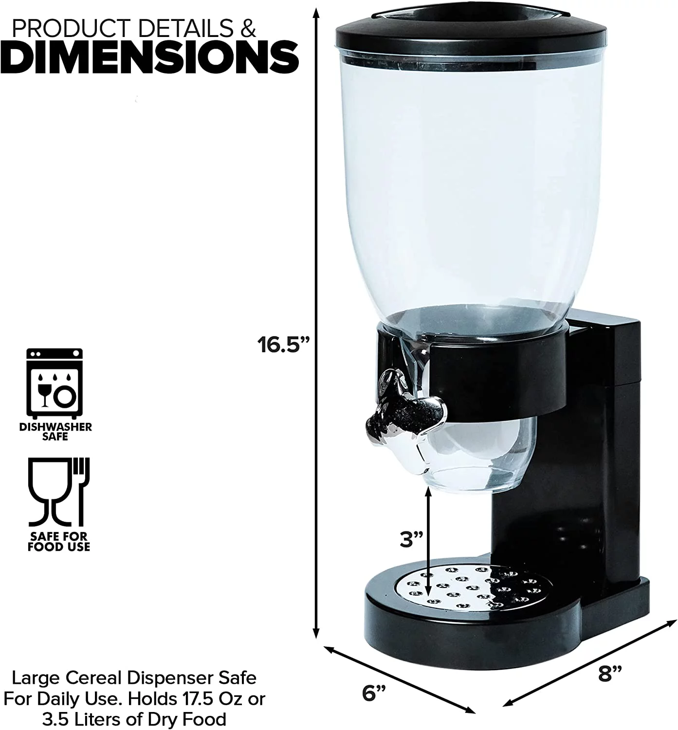 Cereal Food Dispenser Countertop Black Container Dry Storage for Pantry Rice Food Snack Exultimate