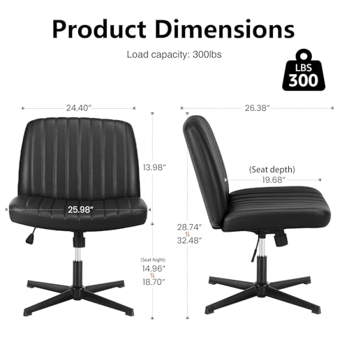 DUMOS Criss Cross Chair Legged Office Wide Comfy Desk Seat, No Wheels Armless Computer Task Seating, Swivel Vanity Home Height Adjustable