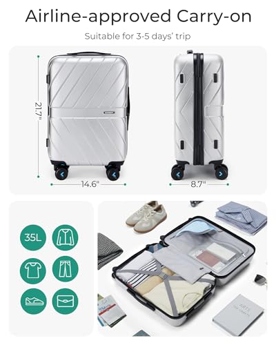 BAGSMART Carry On Luggage 22x14x9 Airline Approved With TSA Lock, 1OO% Polycarbonate Hardside Luggage with Spinner Wheels, Durable Hard Shell Carry On Suitcase 20 inch Black