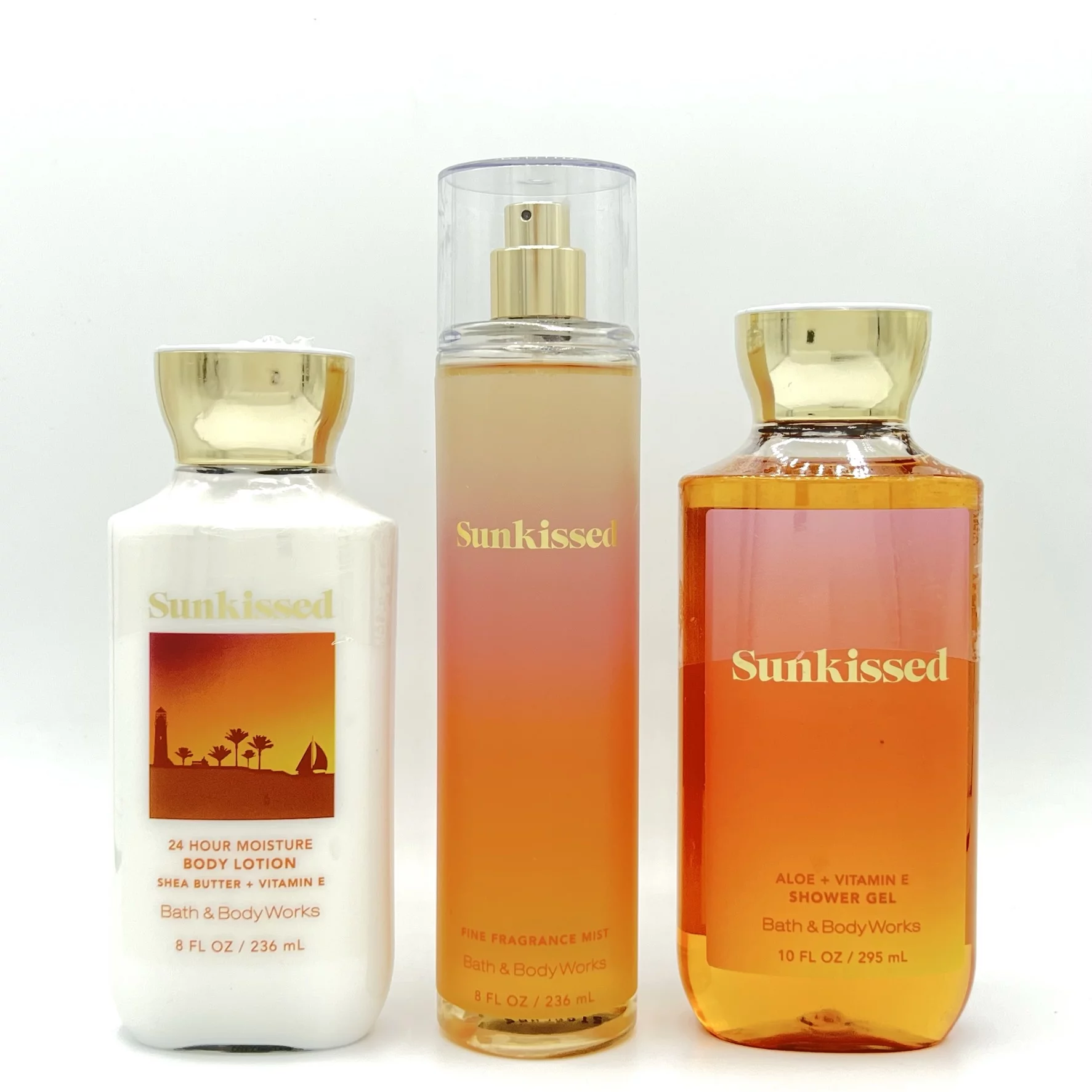 Bath & Body Works Sunkissed 8oz Body Lotion, 8oz Fine Fragrance Mist and 10oz Shower Gel 3-Piece Bundle