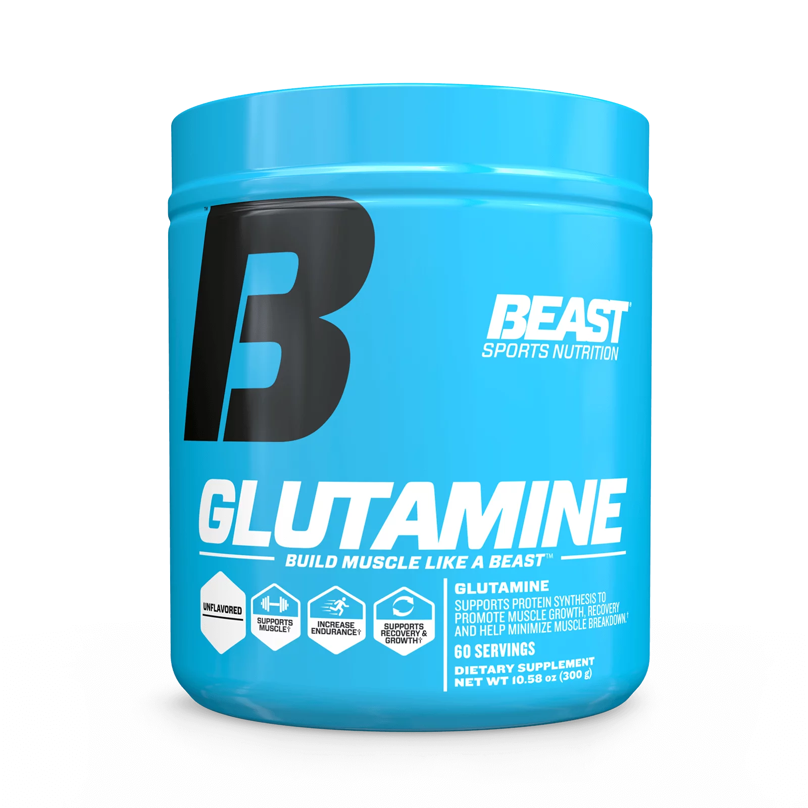 Beast Sports Nutrition Glutamine, Unflavored, 60 Servings