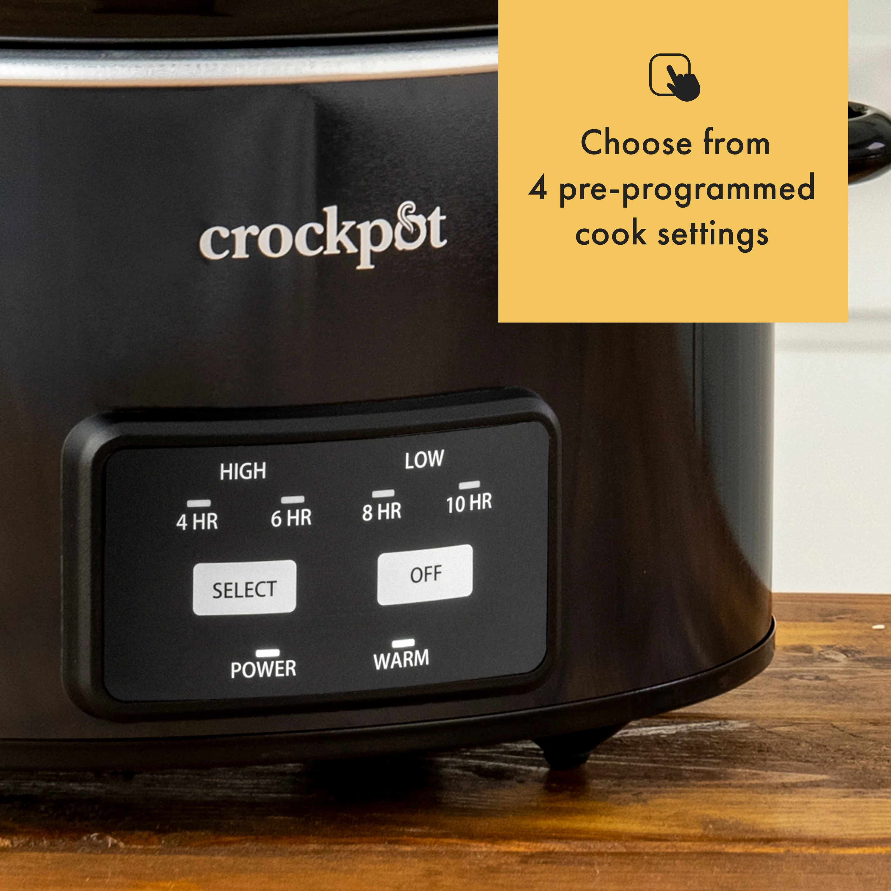 Crock-Pot 4.5-Quart Lift & Serve Hinged Lid Slow Cooker, One-Touch Control, Black