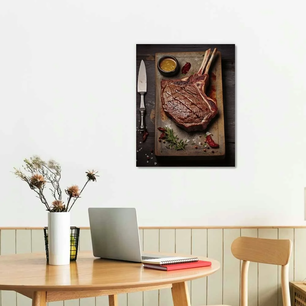 COMIO  Rib Eye Tomahawk Steak Food Poster Canvas Art Poster and Wall Art Picture Print Bedroom Decor Posters
