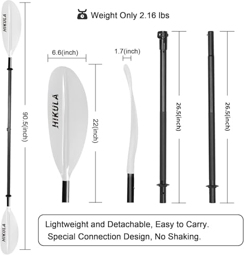 Kayak Paddle 4 Pieces Aluminum Shaft and PP Blade Floating 86.6in/220cm, 90.5inch/230cm Lightweight Oars