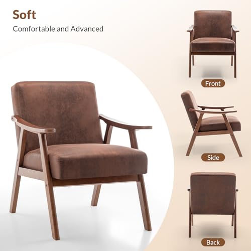 Rovibek Upholstered Accent Chair with Arms - Mid Century Modern Accent Chairs with Wood Frame, Upholstered Arm Chairs with 5.9in Thick Foam, Beige Occasional Chair, Set of 2